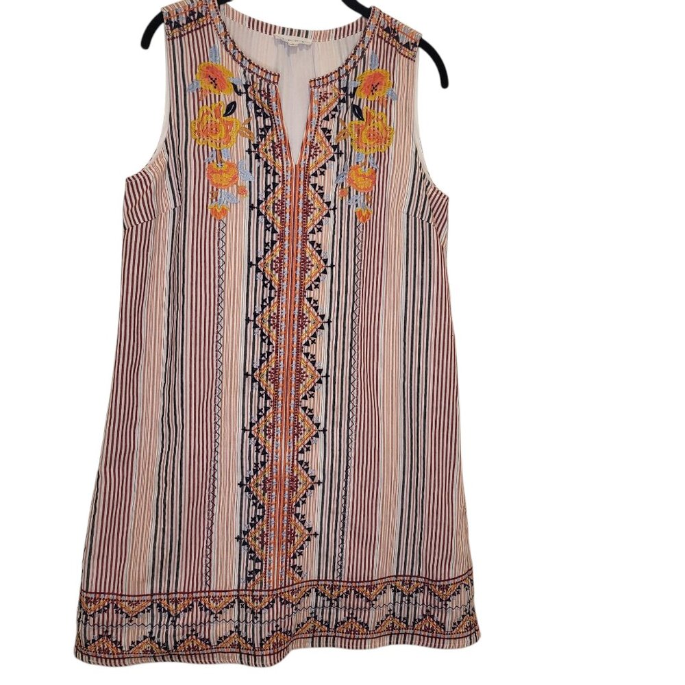 Sleeveless Pink Striped Embroidered Shift Dress